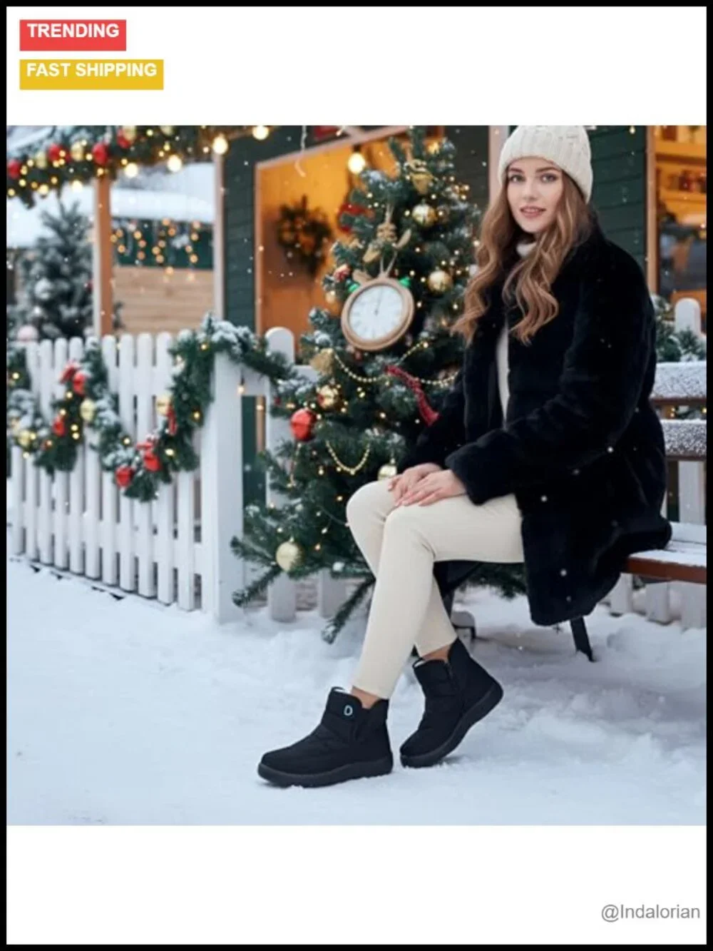 Waterproof Fur Lined Ankle Snow Booties with Side Zipper